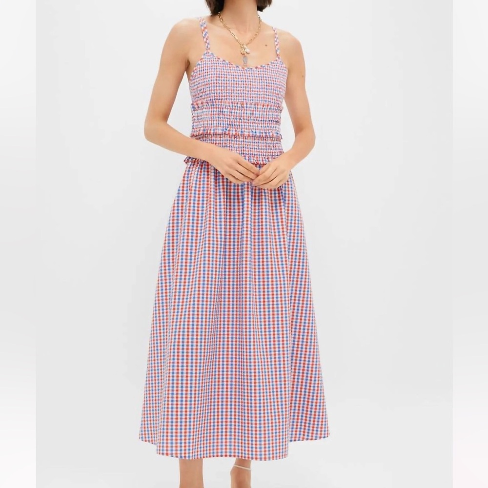 NWT Hunter Bell Francie Sun Dress In Lighthouse Gingham Large L Blue Red July 4 - Picture 2 of 11